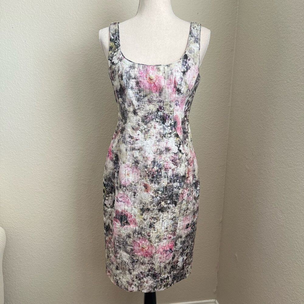 Maggy London Multi Pink Grey and Metallic Sleeveless Sheath 6
